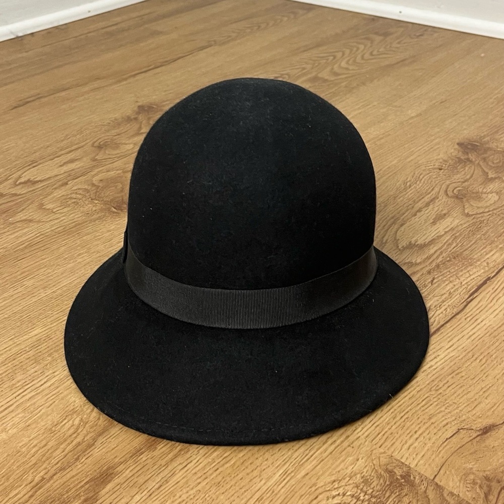 Vintage Croft Barrow Black Wool‎ Ribbon Band Classic Cloche Bowler Hat